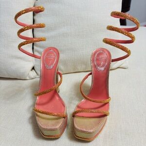 Rene Caovilla Gold and Orange Spiral Heels (original )